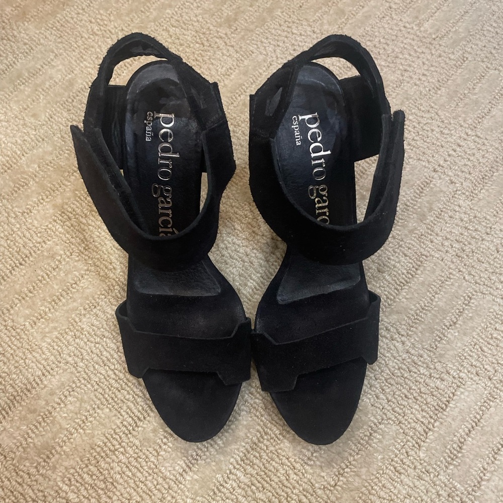 Pedro Garcia Black Chunky Heel Sandals